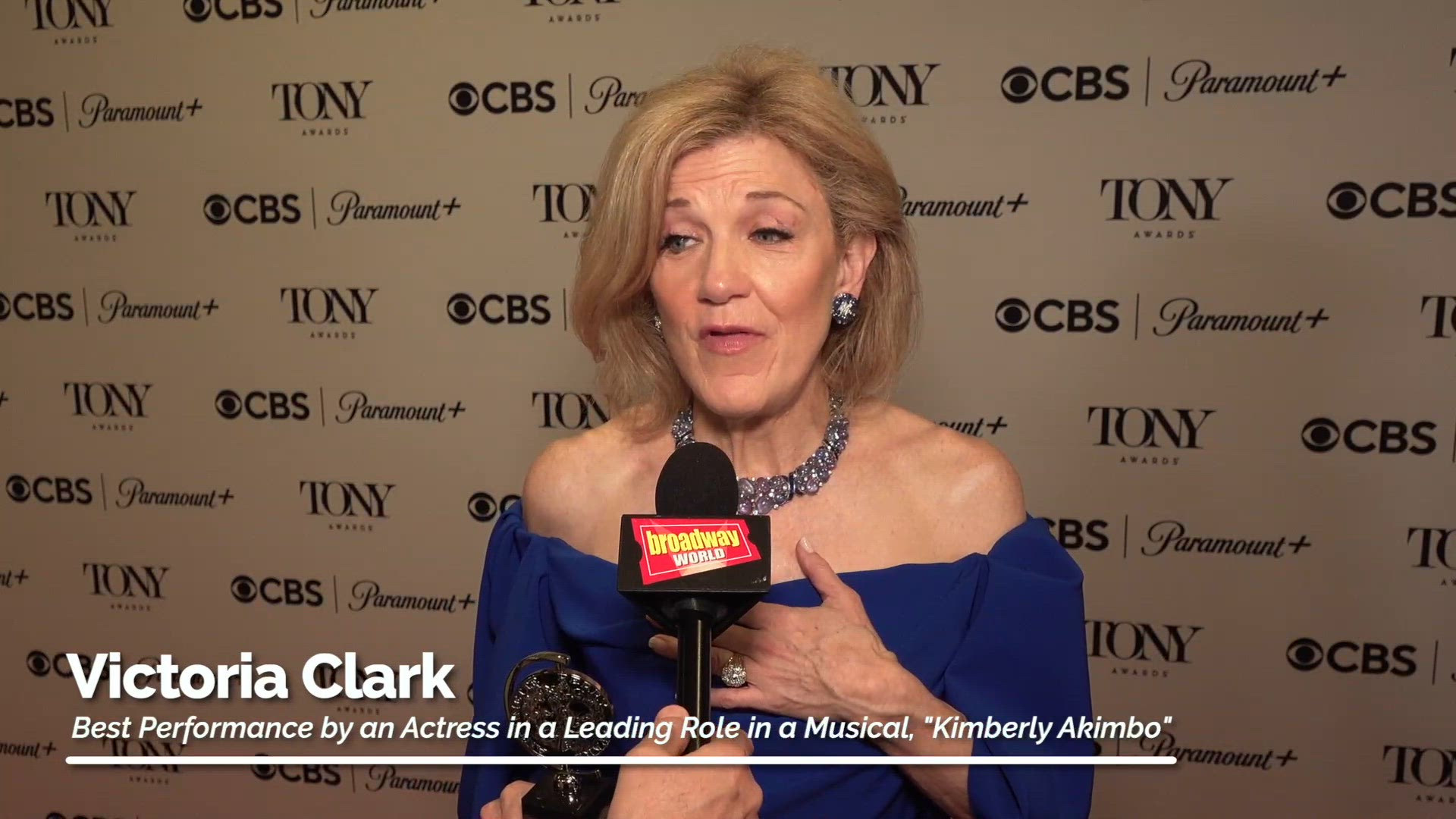 Video thumbnail for Video: Victoria Clark Celebrates Tony Win for 'Best Leading Actress in a Musical'