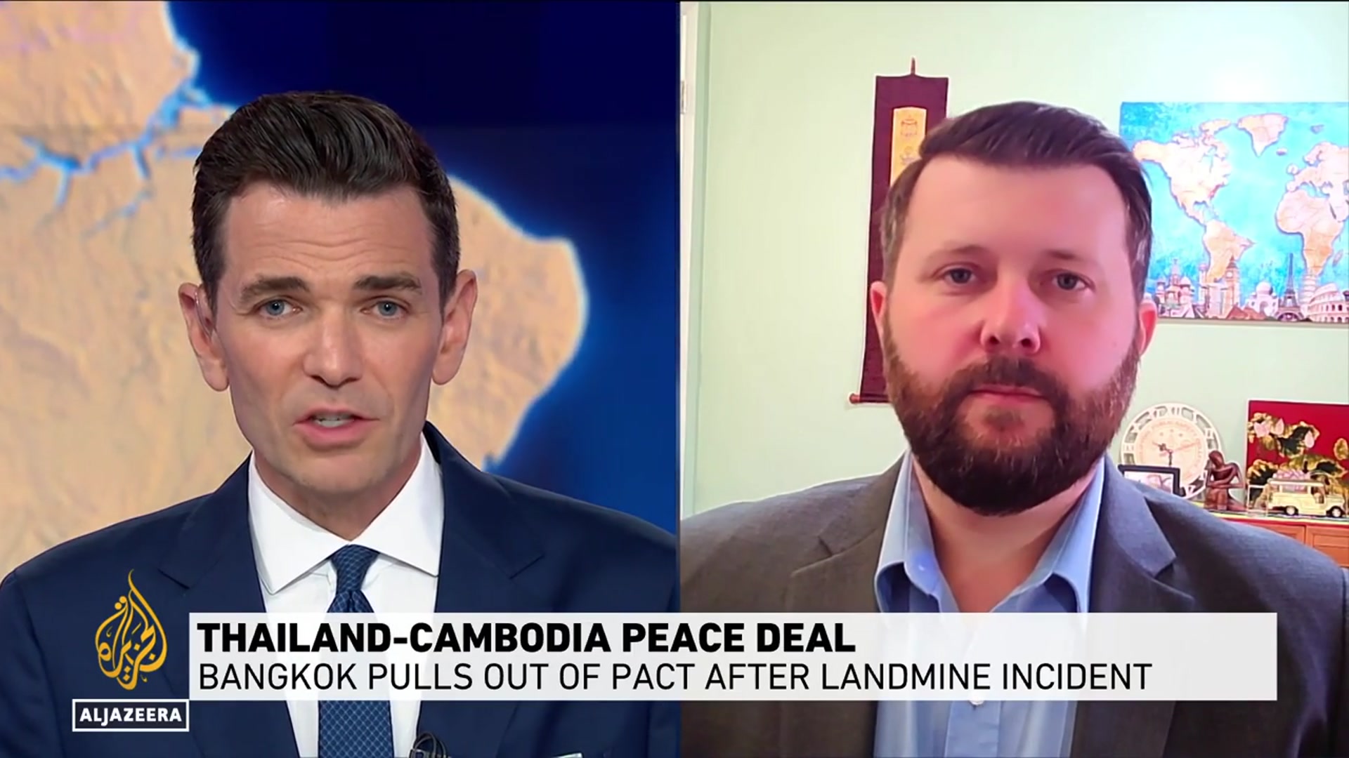 'Video thumbnail for Thailand suspends Cambodia peace deal after landmine blast'