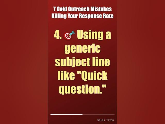Video thumbnail for 7 Cold Outreach Mistakes Killing Your Response Rate  #salesproductivity #closedeals #closemoredeals