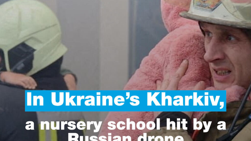 'Video thumbnail for In Ukraine’s Kharkiv, a nursery school hit by a Russian drone'