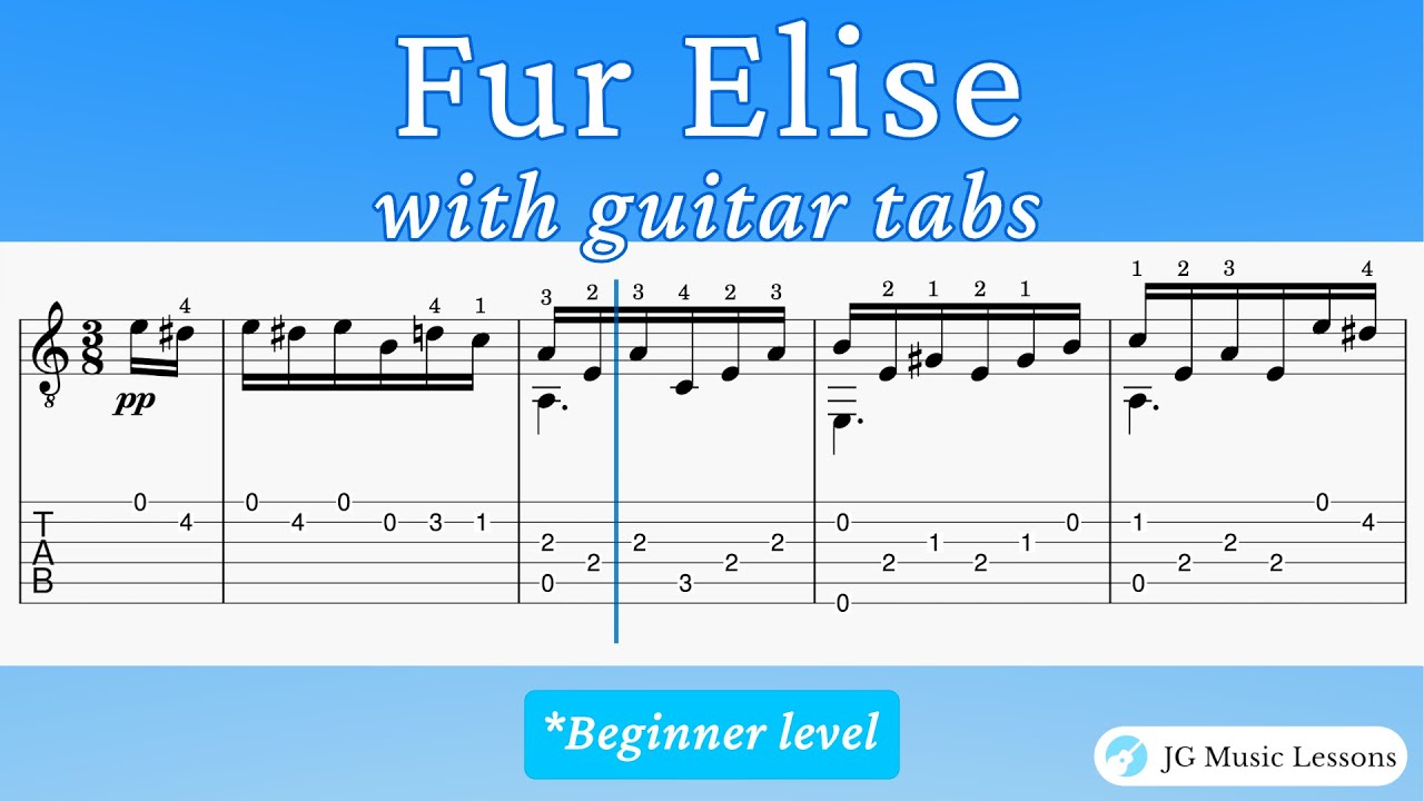 'Video thumbnail for Fur Elise - melody and finger style arrangement with guitar tabs'
