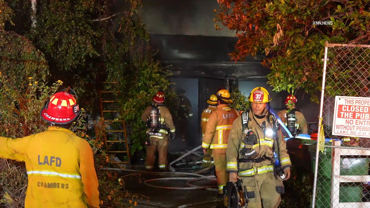 Video thumbnail for US, Los Angeles: Westwood Fire Engulfs Vacant Home Investigation Underway.