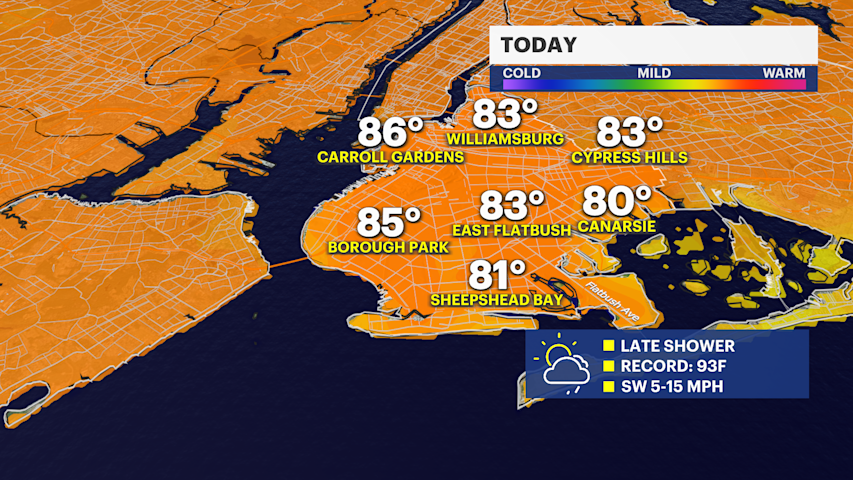 Video thumbnail for Warm today, then showers return in Brooklyn