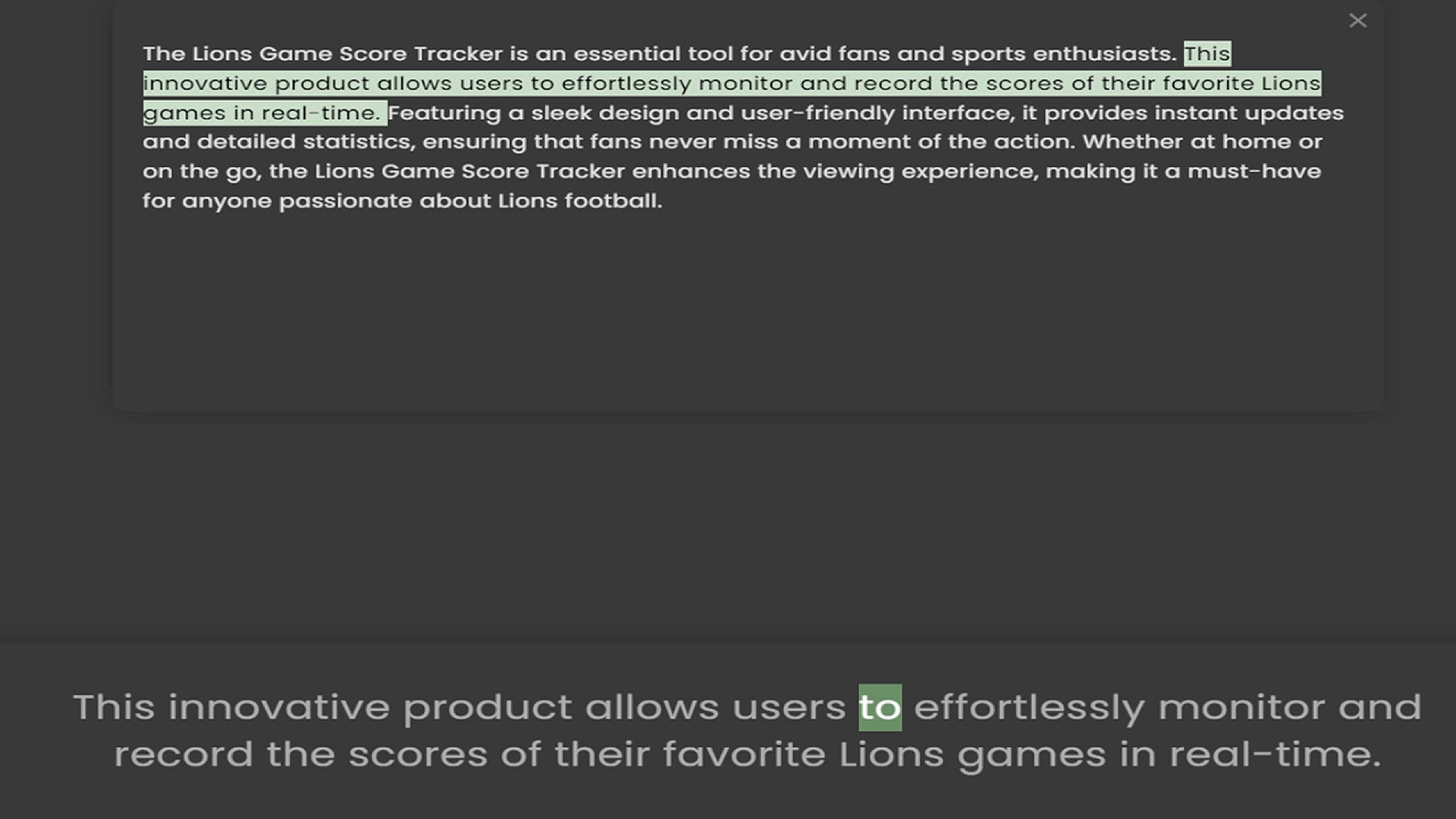 Video thumbnail for The Lions Game Score Tracker is an essential tool for avid fans and sports enthusiasts. This innovative product allows users to effortlessly monitor and record the scores of their favorite Lions games in real-time. Featuring a sleek desig