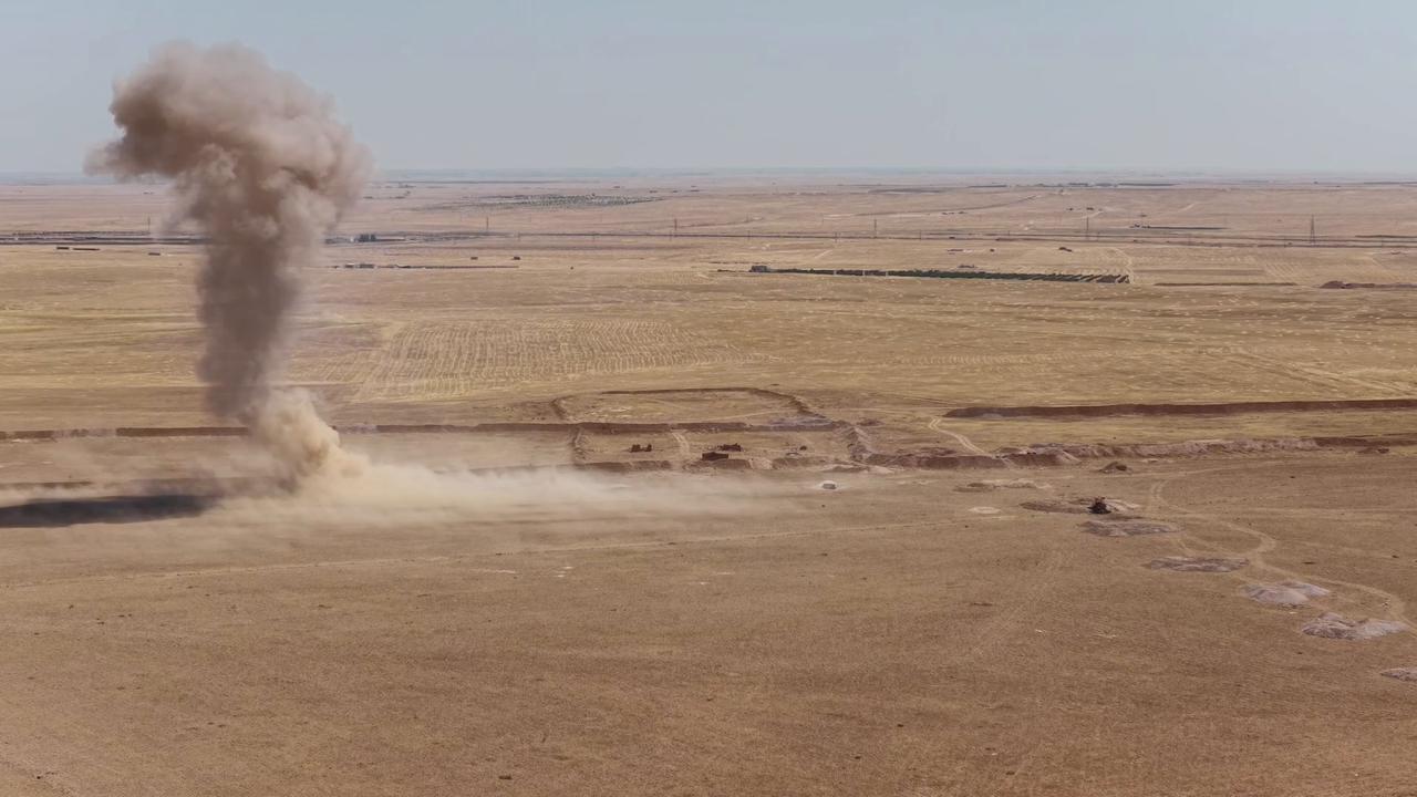 Video thumbnail for Syria: Drone captures Syrian teams destroy mines left by YPG near Raqqa.