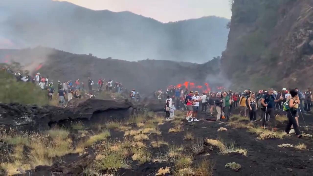 Video thumbnail for Italy: Lava and Smoke Pour From Mount Etna in Latest Eruption.