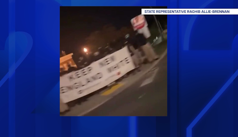 Video thumbnail for Racist banner displayed outside Danbury police headquarters draws backlash