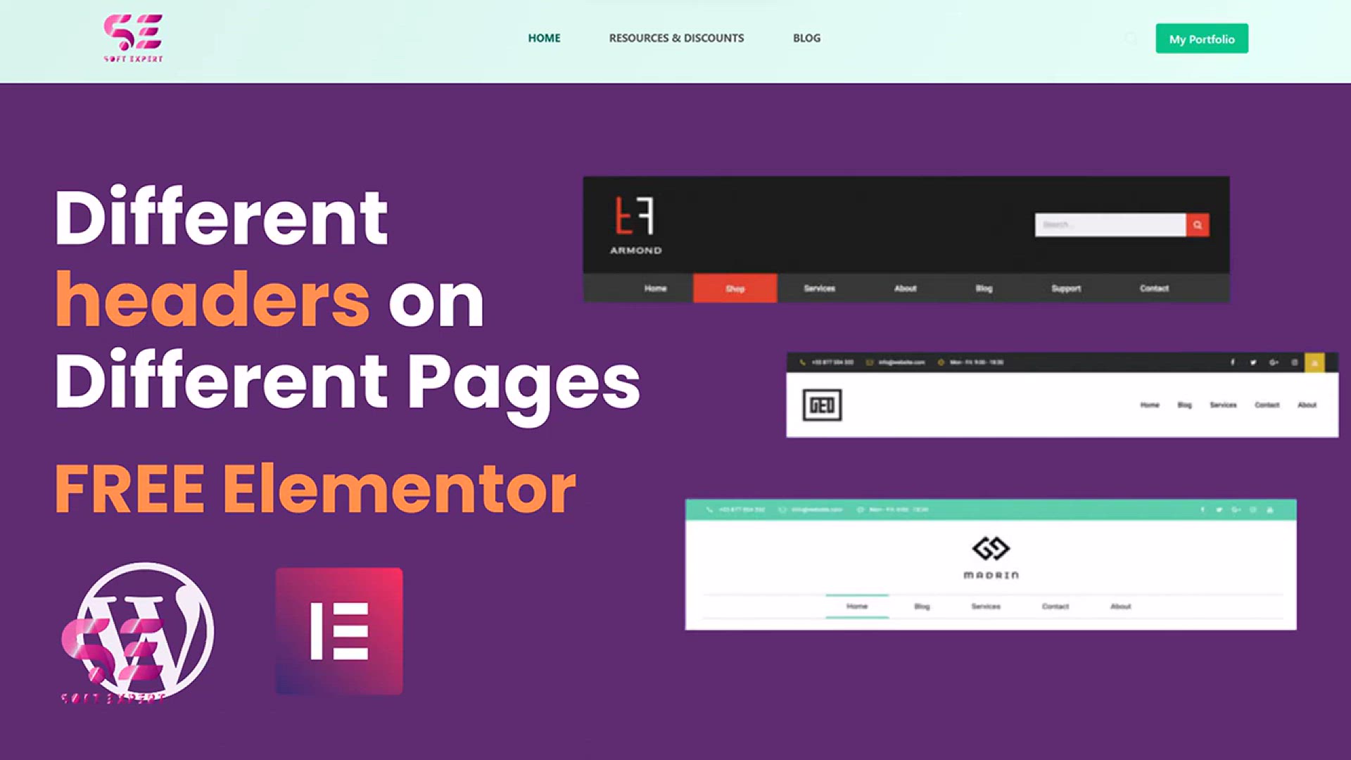 'Video thumbnail for WordPress Different Headers on Different Pages in Elementor for FREE'
