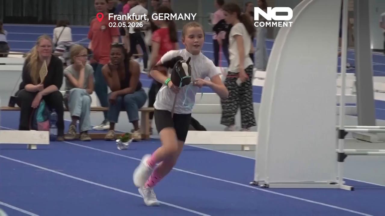 Video thumbnail for Competitors race and jump at Germany’s Hobby Horse Championship