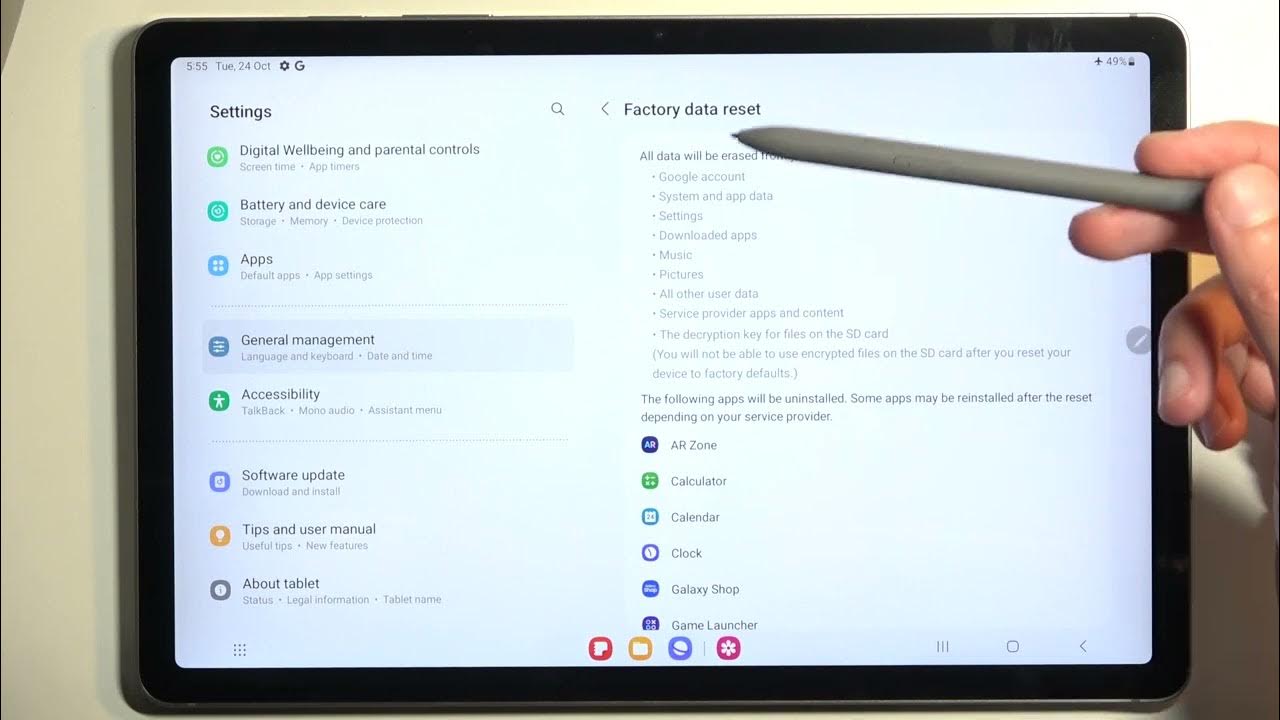 Video thumbnail for How to Hard Reset SAMSUNG Galaxy Tab S9 FE - Factory Reset