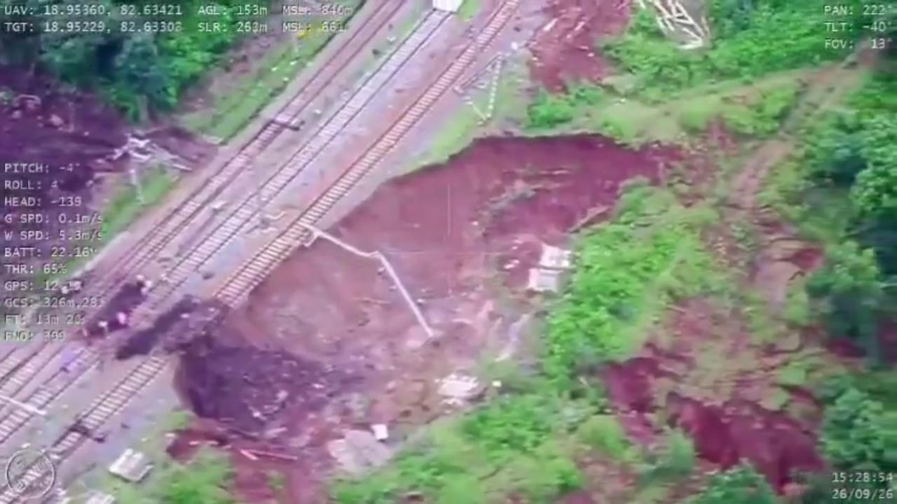Video thumbnail for India: Landslide Damages Railway Tracks and Disrupts Trains in Odisha.