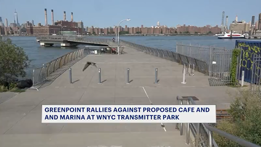 Video thumbnail for 'People just don't like it' Greenpoint rallies against proposed cafe and marina at WNYC Transmitter Park