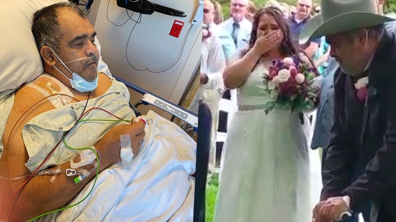 Video thumbnail for Hospitalized Dad Determined To Walk Daughter Down Aisle Surprises Her On Wedding Day