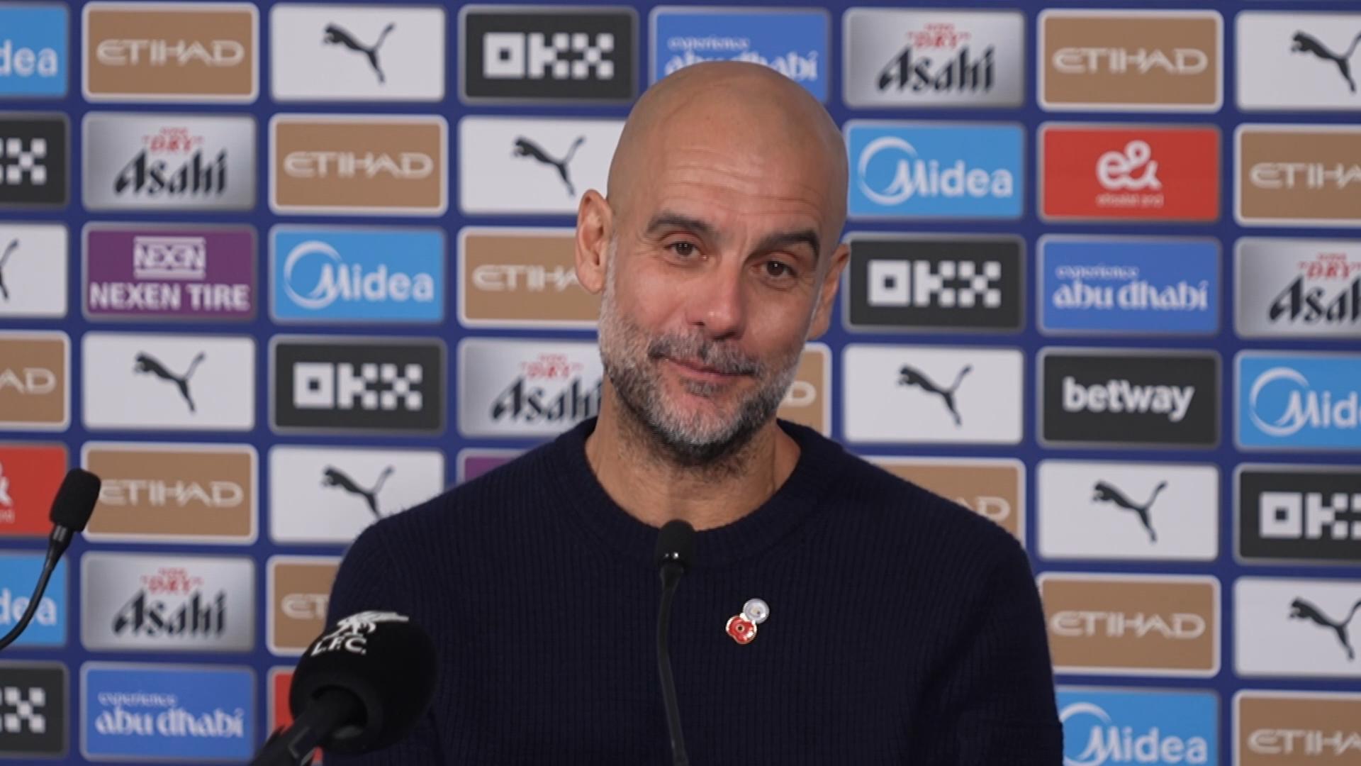 'Video thumbnail for 'Incredible present to beat Liverpool' - Guardiola on celebrating 1000th game'