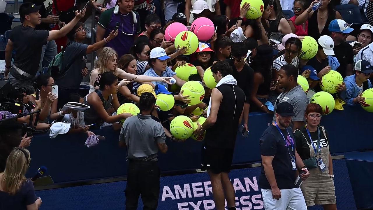 Video thumbnail for NY: Taylor Fritz Signs For Fans After Practice - 2026 US Open Tennis Championship.