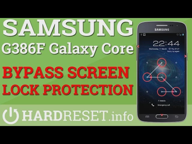 Video thumbnail for BYPASS SCREEN LOCK PROTECTION - Samsung G386F Galaxy Core - Hard RESET