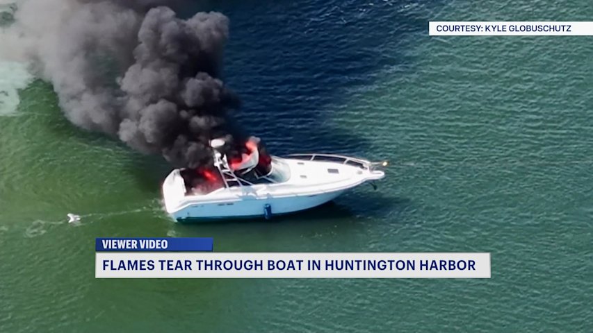 Video thumbnail for Boat catches fire in Huntington Harbor