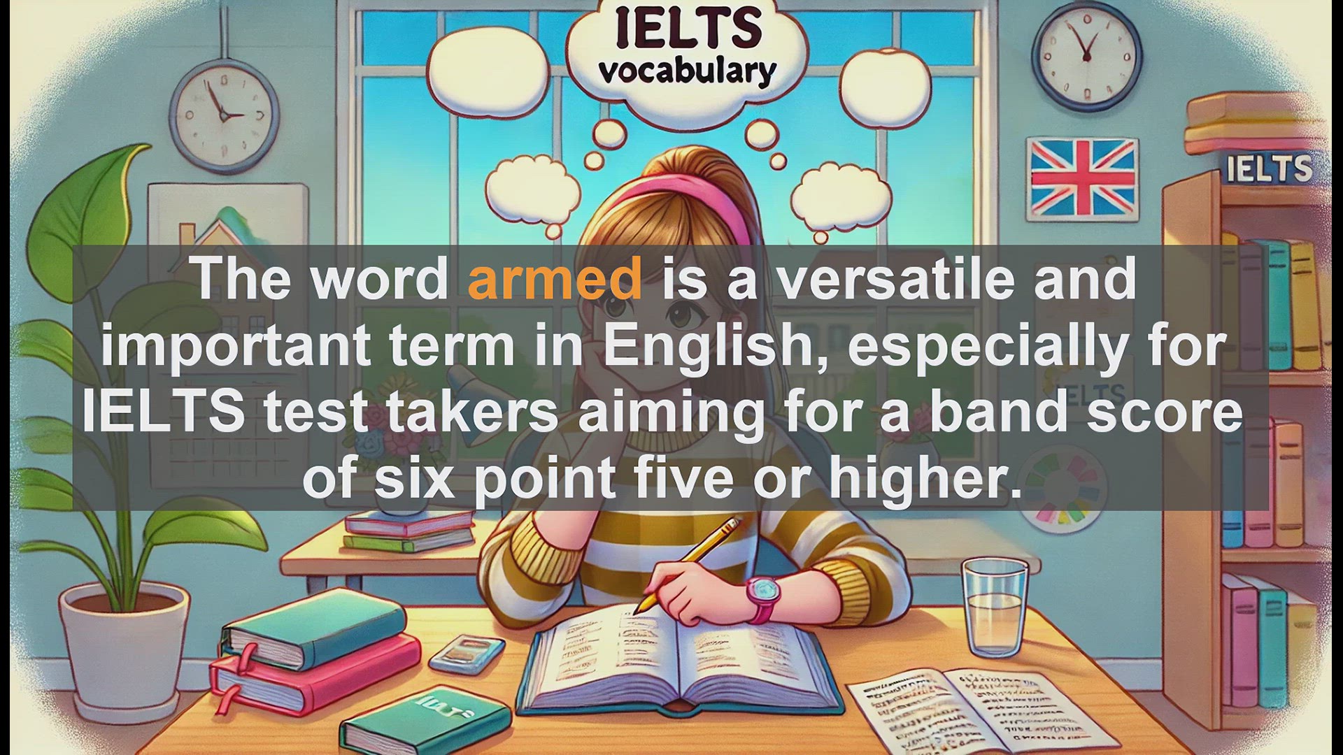 'Video thumbnail for 2500 Must Know IELTS 6.5 Vocabulary - Understanding the Word 'Armed': Meanings and Usage for IELTS Success'