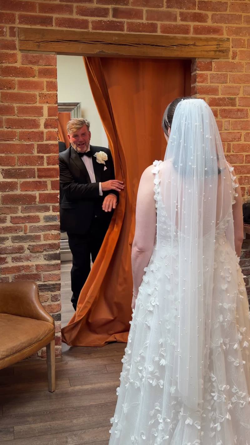 Video thumbnail for Tearful First Look between Bride and Father