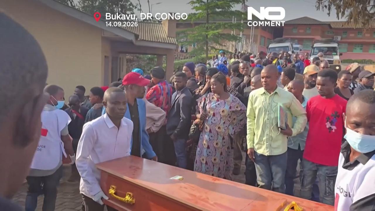Video thumbnail for Mass funeral in Bukavu for 26 children killed in DR Congo school blaze
