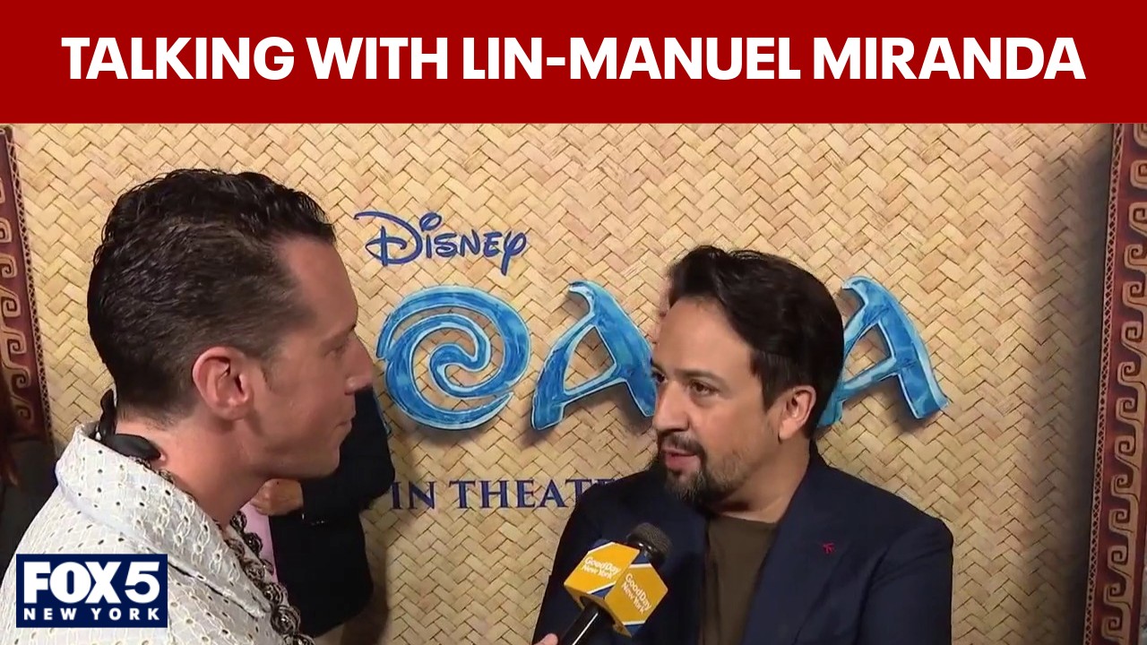 Video thumbnail for Lin-Manuel Miranda talks music in his 'backyard' at Washington Heights Premiere of Moana