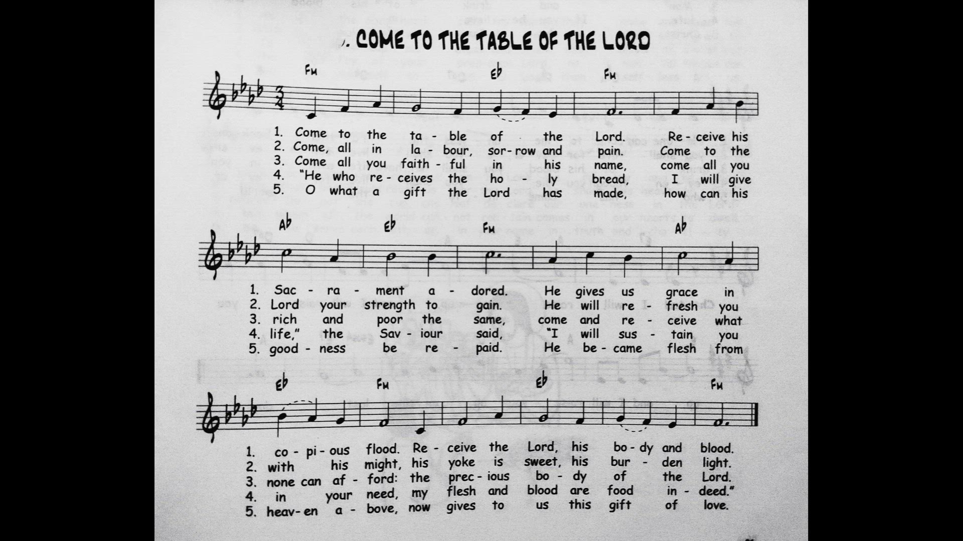 'Video thumbnail for Come To The Table Of The Lord - Catholic Mass Song Sheet Music'
