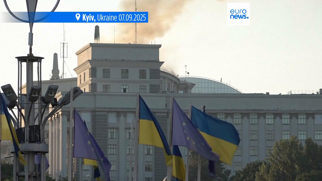'Video thumbnail for Ukraine's main governmental building on fire as Russia launches 823 attacks over Ukraine'