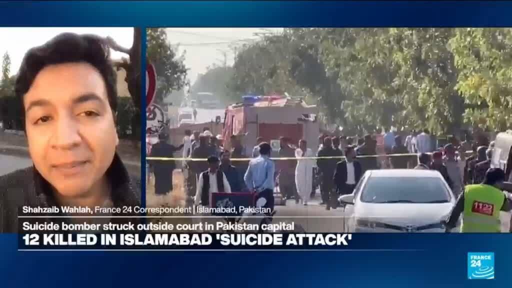 Video thumbnail for Suicide bomber kills at least a dozen people outside court in Pakistan's capital