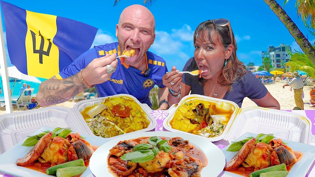 Video thumbnail for The NATIONAL DISH of BARBADOS!! Trying Fish & Cou Cou in Oistins!