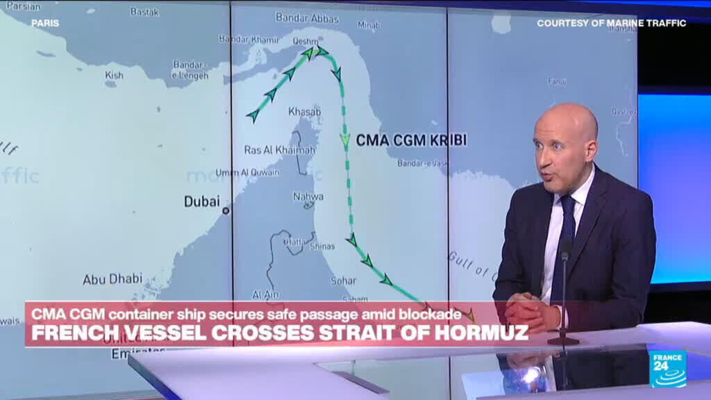 Video thumbnail for French-owned CMA CGM container ship passes Strait of Hormuz