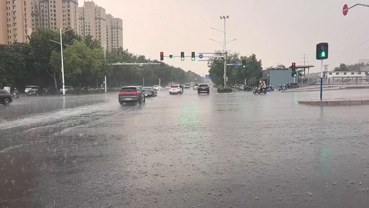 Video thumbnail for China: China issues rainstorm alerts as downpours raise flood risks.