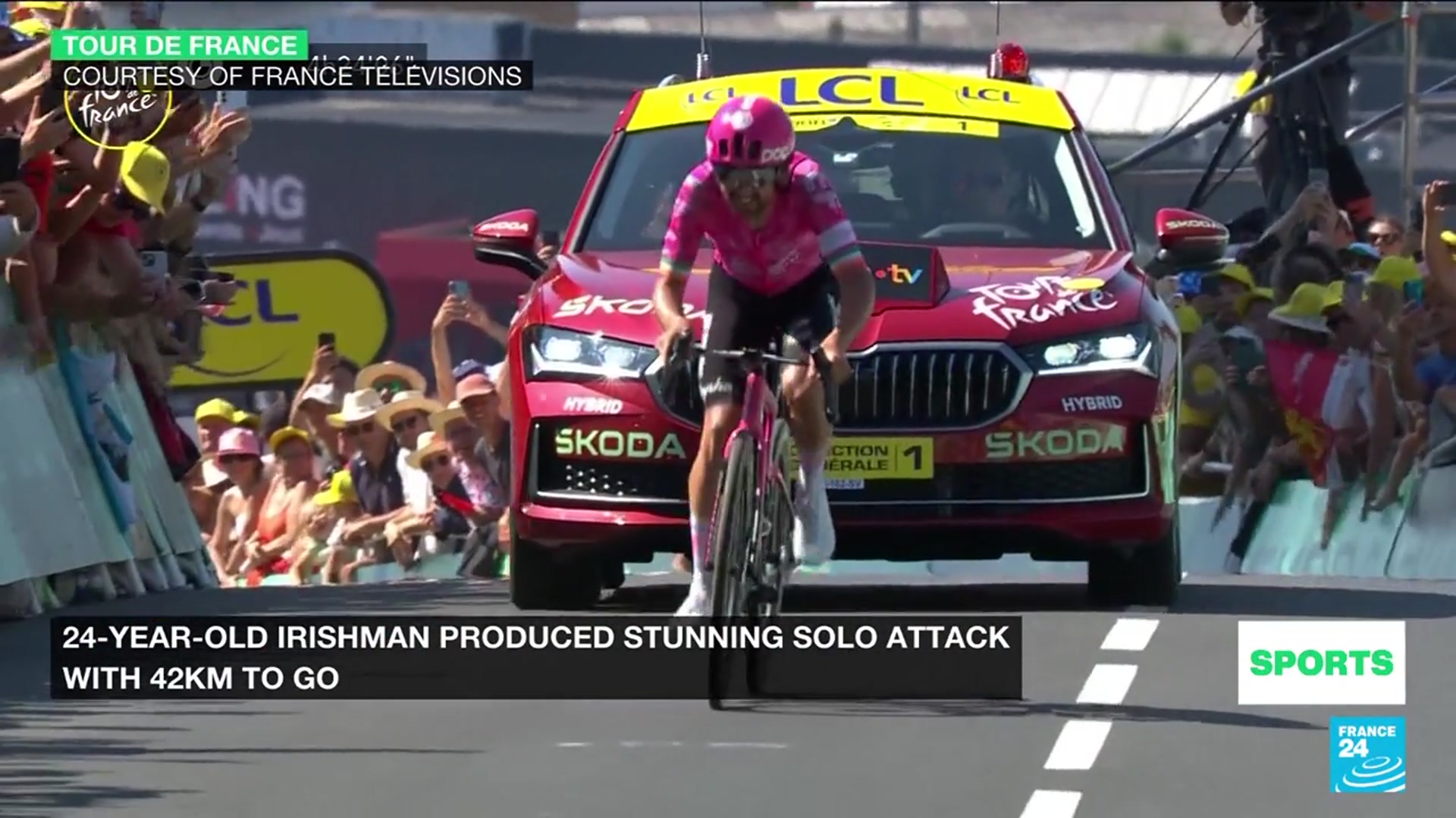 'Video thumbnail for Tour de France: Healy wins stage six, Van der Poel reclaims yellow jersey'