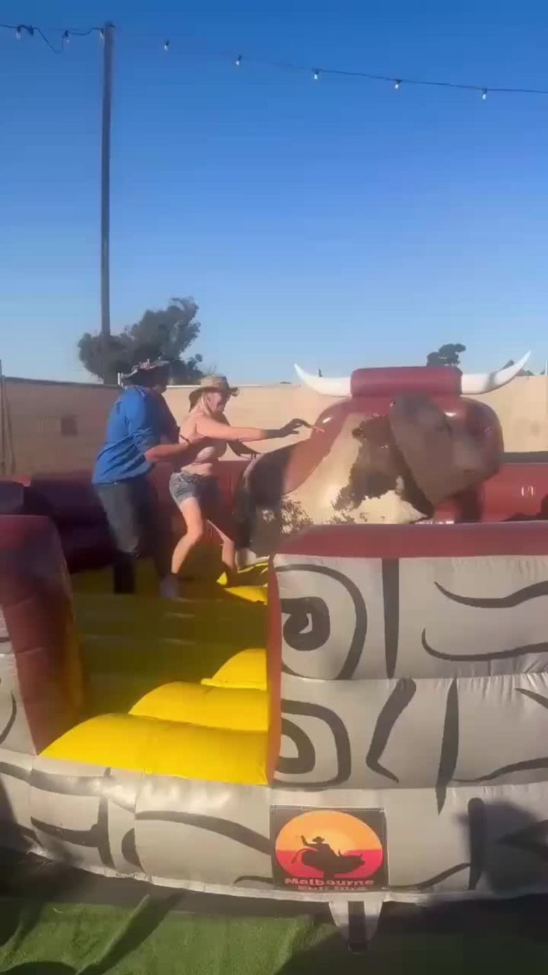 Video thumbnail for Mom Attempts Hilarious Mechanical Bull Ride and Wipeout