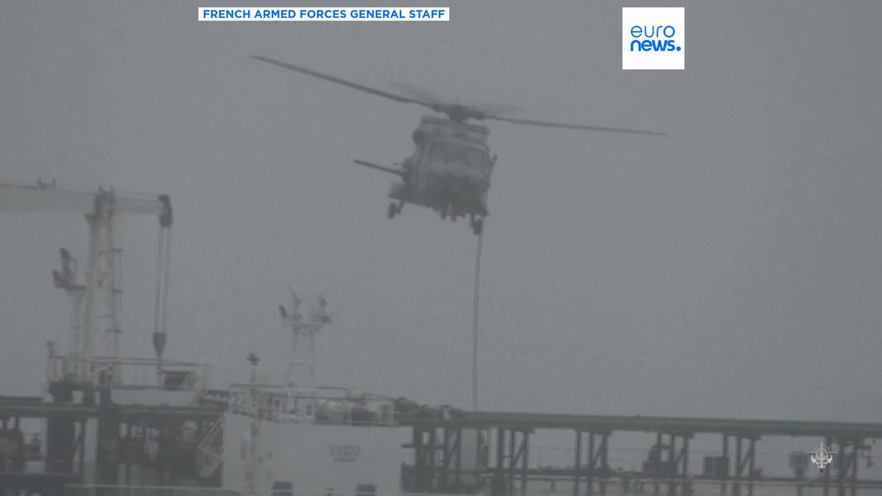 Video thumbnail for French Navy boards Russia-linked tanker in Atlantic Ocean
