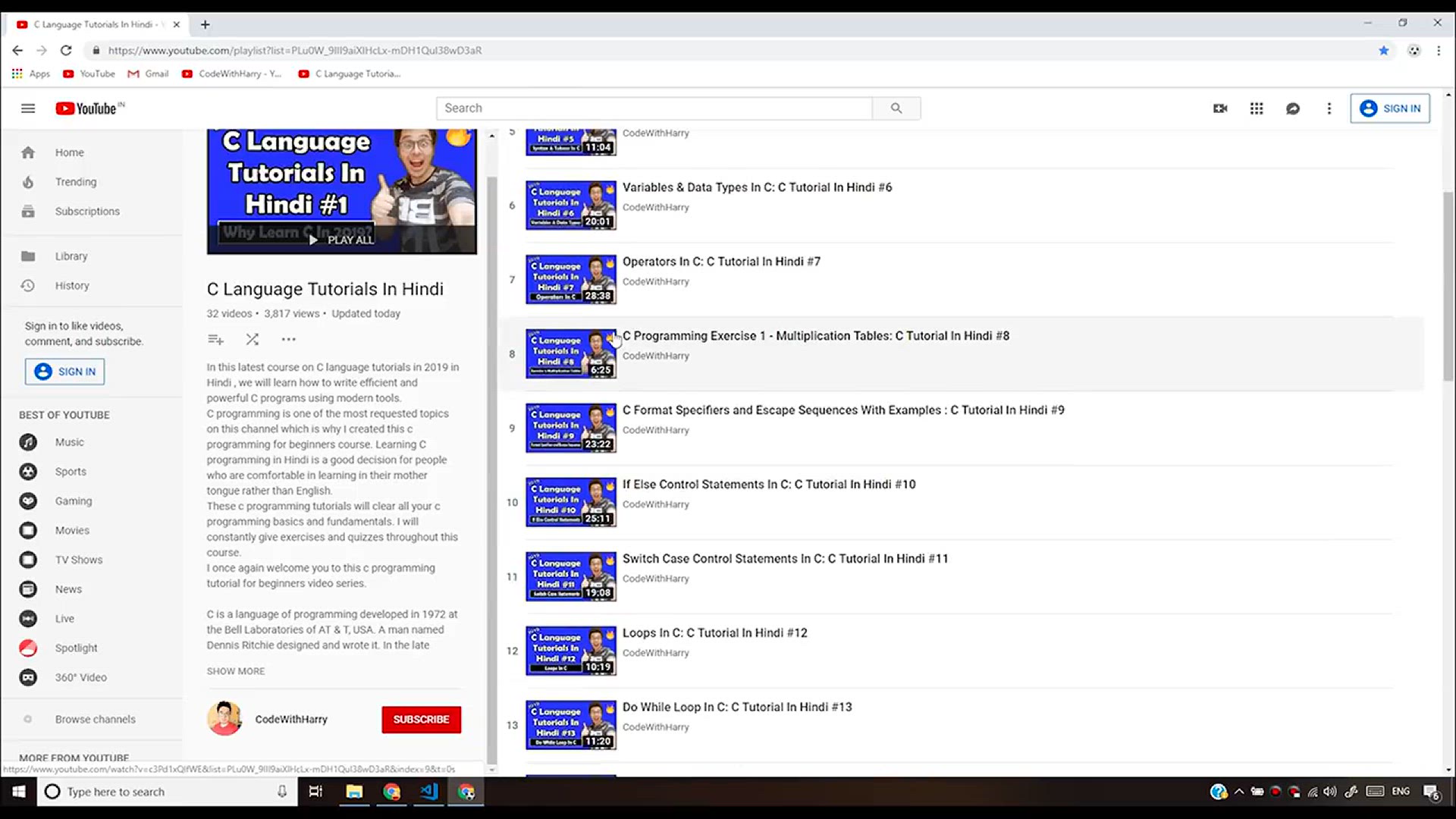 'Video thumbnail for Star Pattern In C - Exercise 4 Solution_ C Tutorial In Hindi #33'