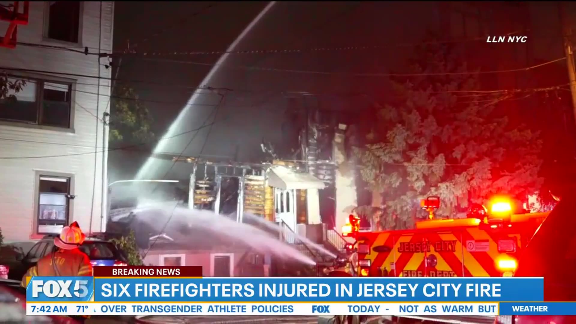 'Video thumbnail for 6 firefighters injured after Jersey City fire'
