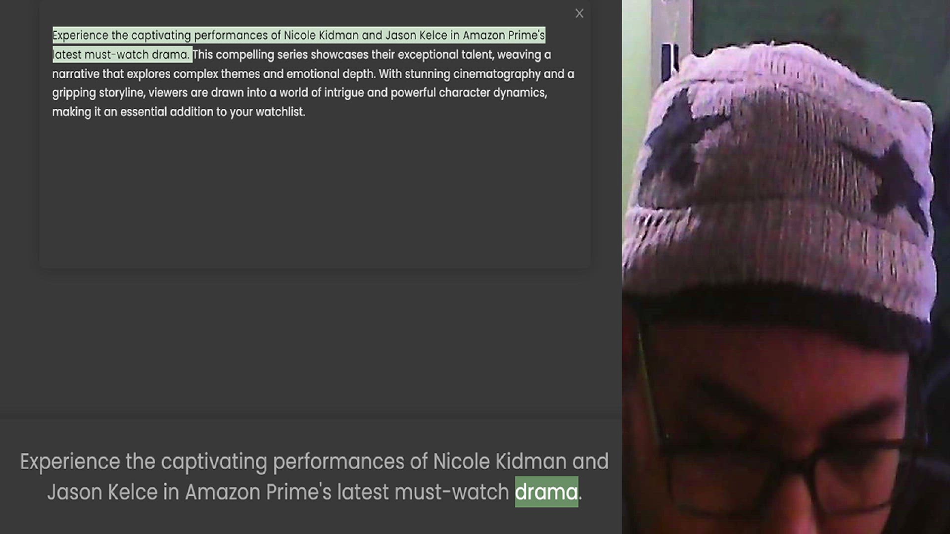 Video thumbnail for Experience the captivating performances of Nicole Kidman and Jason Kelce in Amazon Prime's latest must-watch drama. This compelling series showcases their exceptional talent, weaving a narrative that explores complex themes and emotional