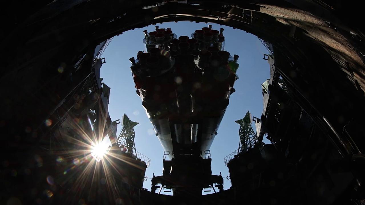 Video thumbnail for Kazakhstan: Soyuz-2.1a rocket with Soyuz MS-29 spacecraft taken to Baikonur Cosmodrome launch site.