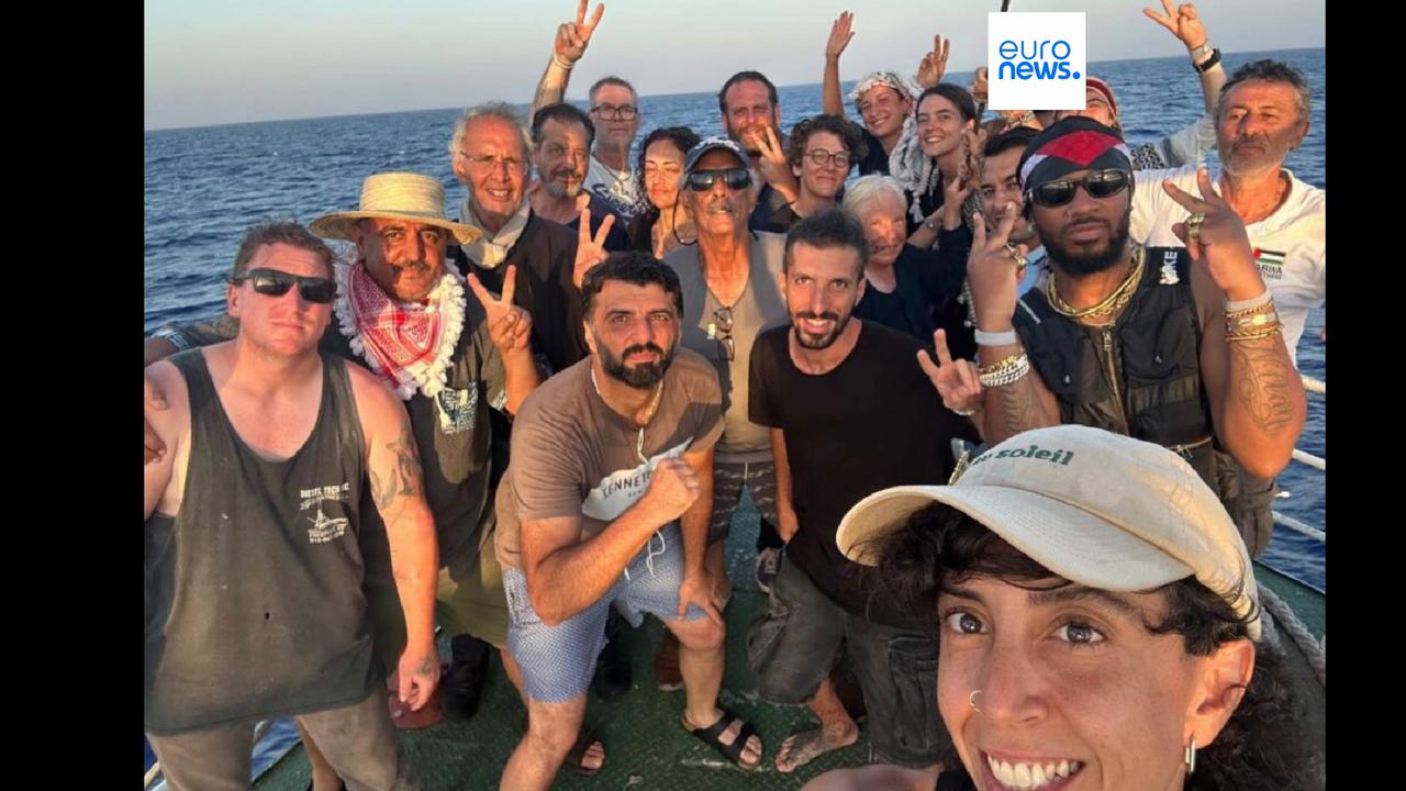 'Video thumbnail for Israel intercepts Gaza-bound activist boat Handala carrying humanitarian aid'
