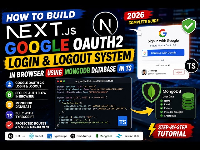 Video thumbnail for How to Build Next.js Google OAuth2 Login & Logout System in Browser Using MongoDB Database in TS
