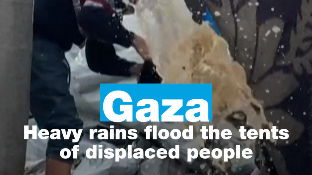 Video thumbnail for Gaza: Heavy rains flood the tents of displaced people