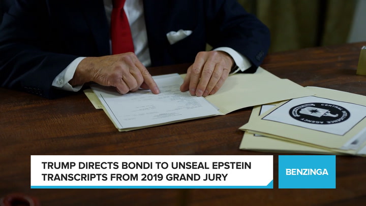 'Video thumbnail for Trump Directs Bondi To Unseal Epstein Transcripts From 2019 Grand Jury'