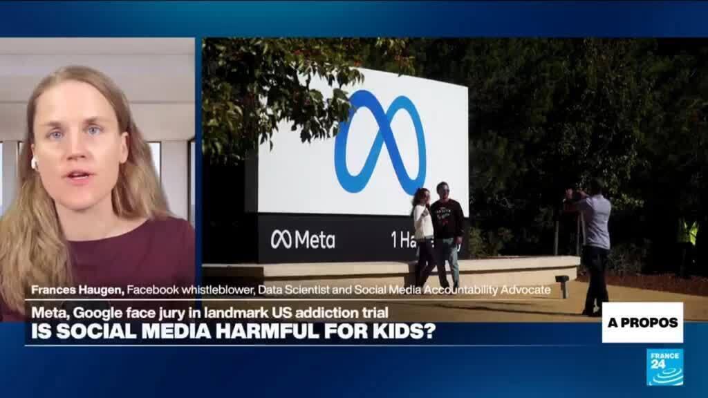 Video thumbnail for Landmark trial accusing social media companies of addicting children to their platforms begins