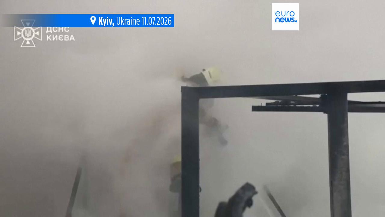 Video thumbnail for Russian missile strikes on Kyiv injure at least 11