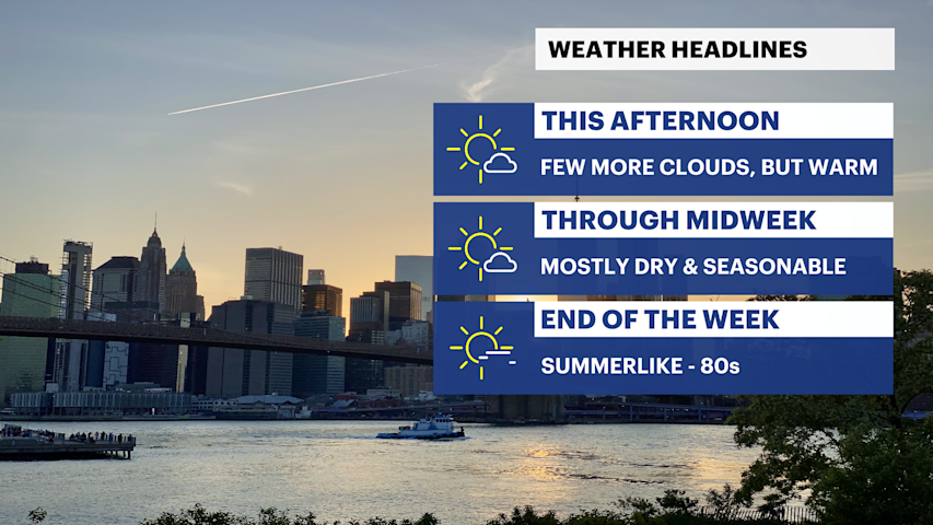 Video thumbnail for Warm with a few more clouds this afternoon, then a dry and seasonable start to the work week in Brooklyn