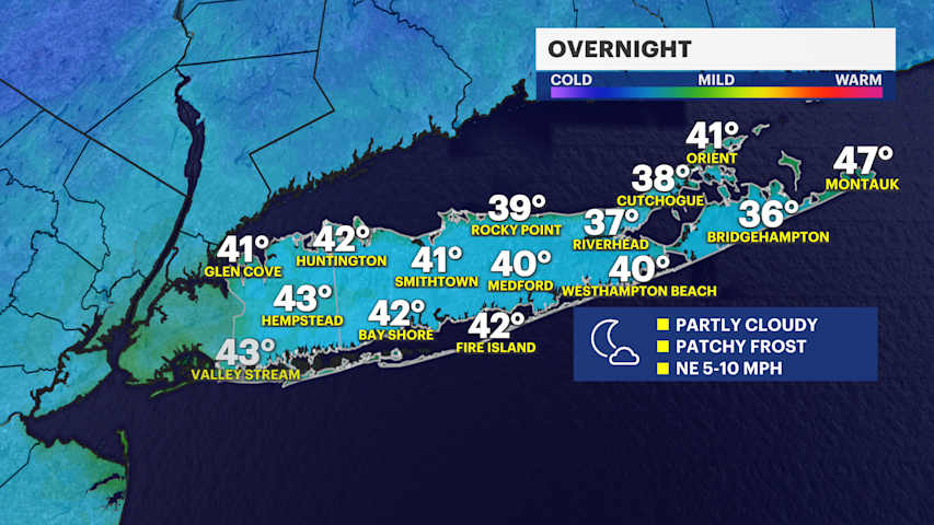 Video thumbnail for Colder overnight with patchy frost for parts of Long Island into a nice weekend
