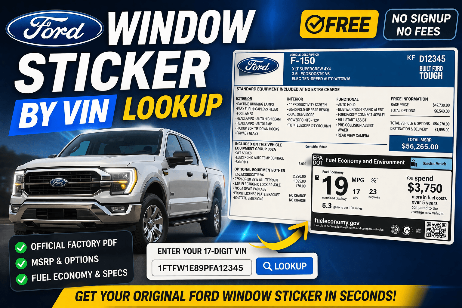Video thumbnail for Get a FORD Window Sticker by VIN ▷ Free PDF Replacement