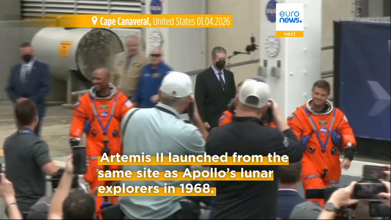 Video thumbnail for Artemis II astronauts launch for historic lunar voyage