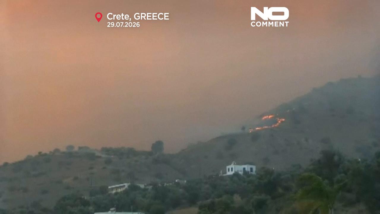 Video thumbnail for Crete wildfire kills two firefighters as fierce flames spread in Greece