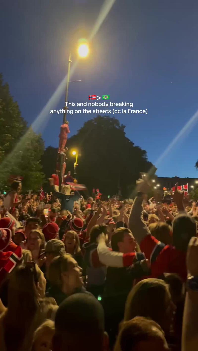 Video thumbnail for Norway Celebrates World Cup Victory over Brazil in Peaceful Street Party